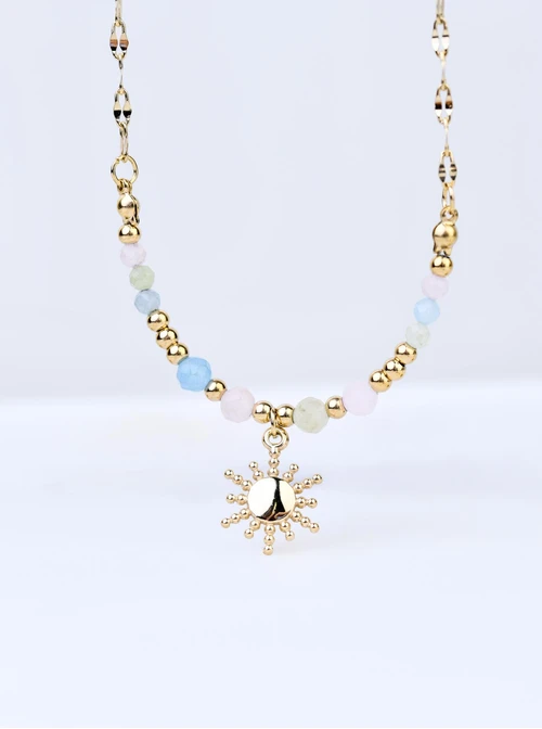 Naszyjnik słoneczko, Morganit, stal pozłacana S308834Z00