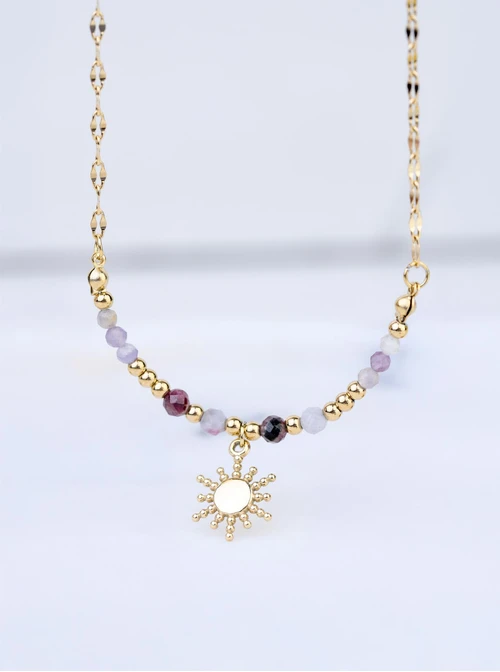 Naszyjnik słoneczko, Turmalin, stal pozłacana S308828Z00