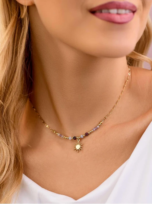 Naszyjnik słoneczko, Turmalin, stal pozłacana S308828Z00