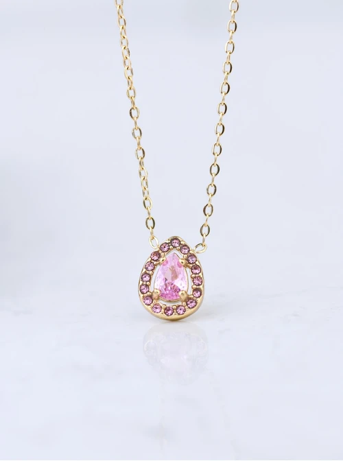 Naszyjnik z różowymi kryształkami, stal pozłacana S307522Z06