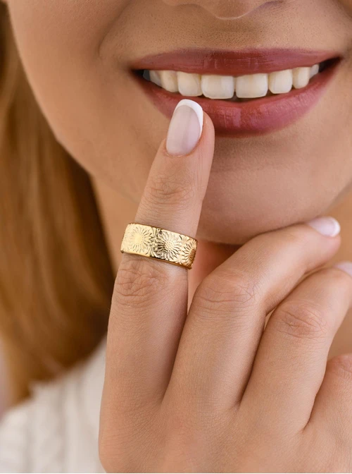 Pierścionek kwiatuszki, stal pozłacana S409141Z00-0