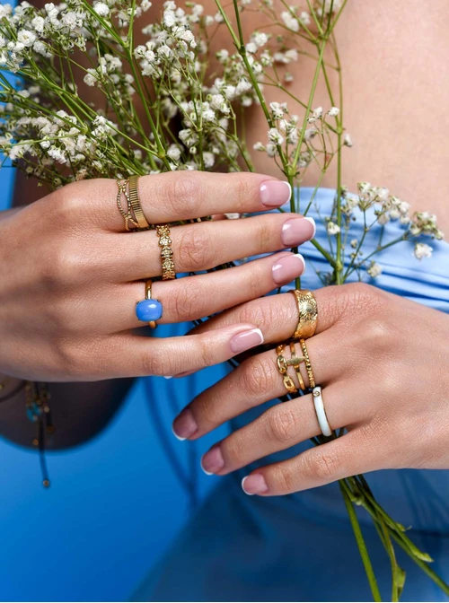 Pierścionek kwiatuszki, stal pozłacana S409141Z00-0