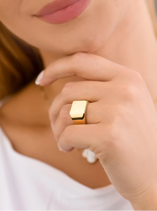 Pierścionek sygnet unisex, stal pozłacana S406519Z00