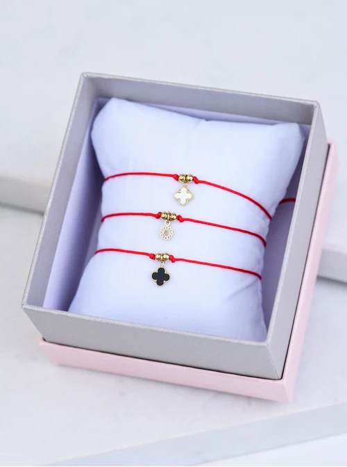 [Zestaw] Bransoletka czarna koniczynka, stal pozłacana S109347Z01