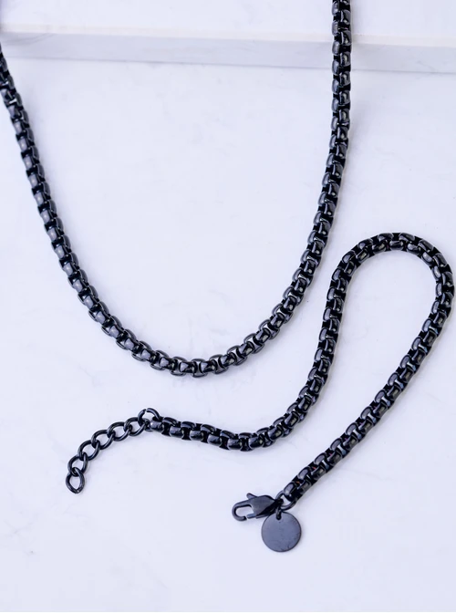 [Zestaw] Naszyjnik męski, łańcuch, czarny, stal S307972S01