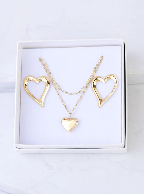 [Zestaw] Naszyjnik podwójny, serduszko, złoty S307943Z00