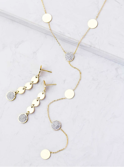 [Zestaw] Naszyjnik krawatka, kółeczka, stal pozłacana S307855Z00