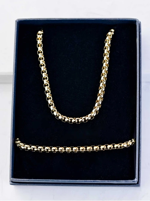 [Zestaw] Naszyjnik męski, łańcuch, stal pozłacana S307970Z00