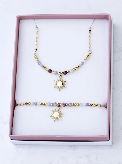 [Zestaw] Naszyjnik słoneczko, Turmalin, stal pozłacana S308828Z00