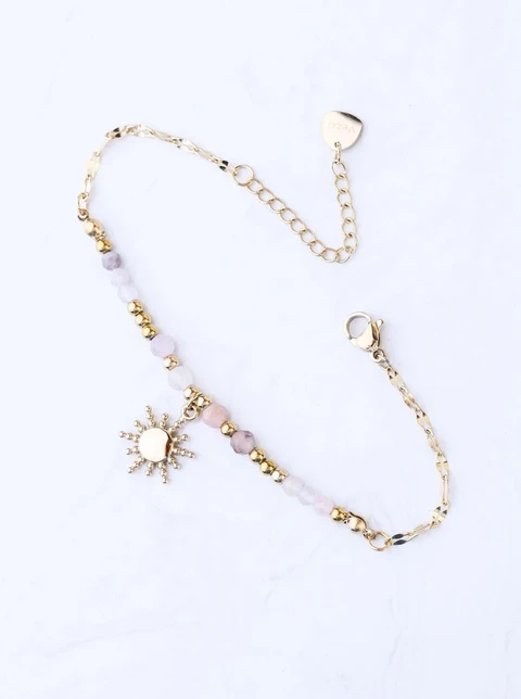 [Zestaw] Naszyjnik słoneczko, Kunzyt, stal pozłacana S308830Z00