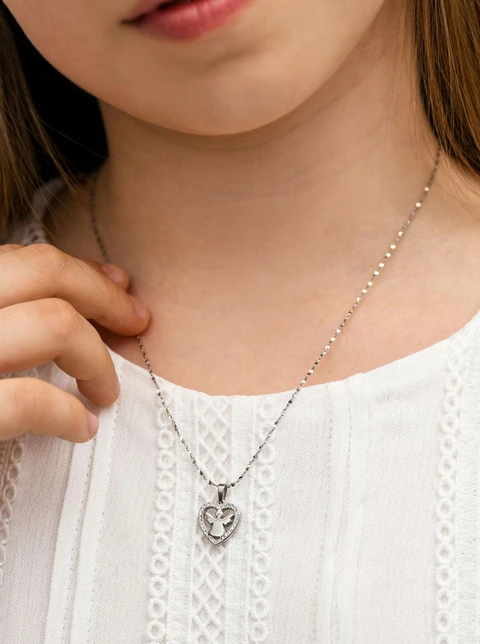 Naszyjnik Aniołek, serce z kryształkami, stal S309550S00