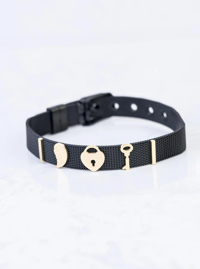 [Zestaw] Bransoletka serduszko, Szafir, stal pozłacana S108913Z00