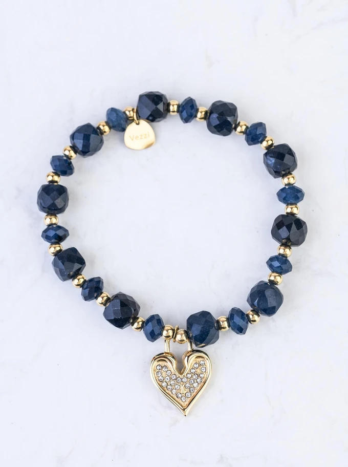 [Zestaw] Bransoletka serduszko, Szafir, stal pozłacana S108913Z00