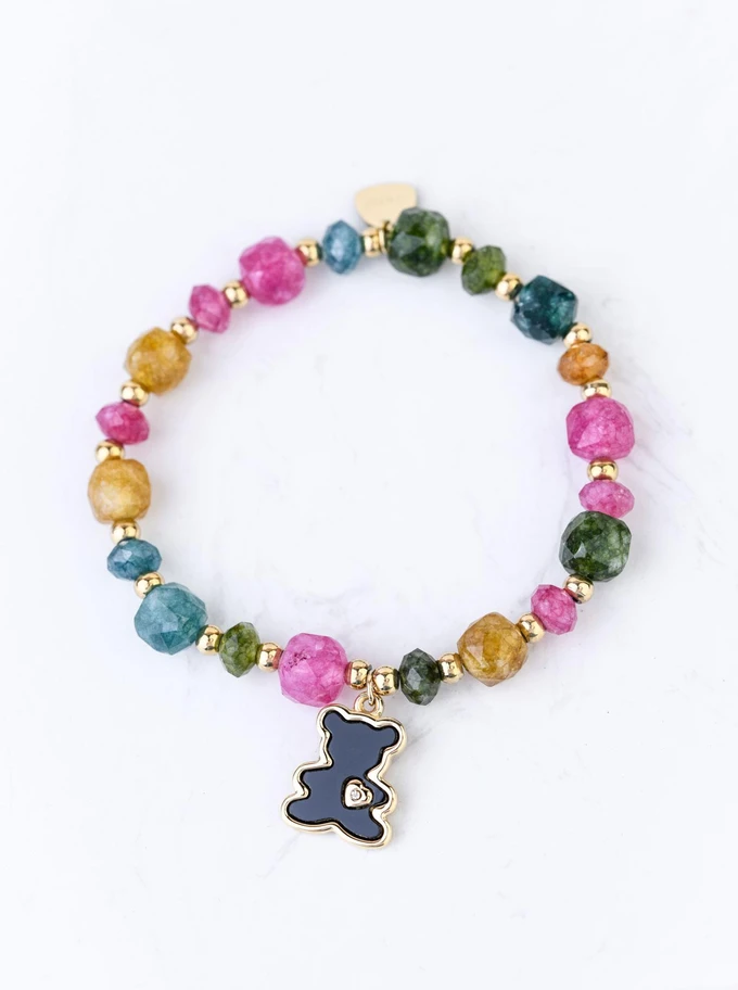 Bransoletka Miś, Agat Kolorowy, stal pozłacana S108942Z00