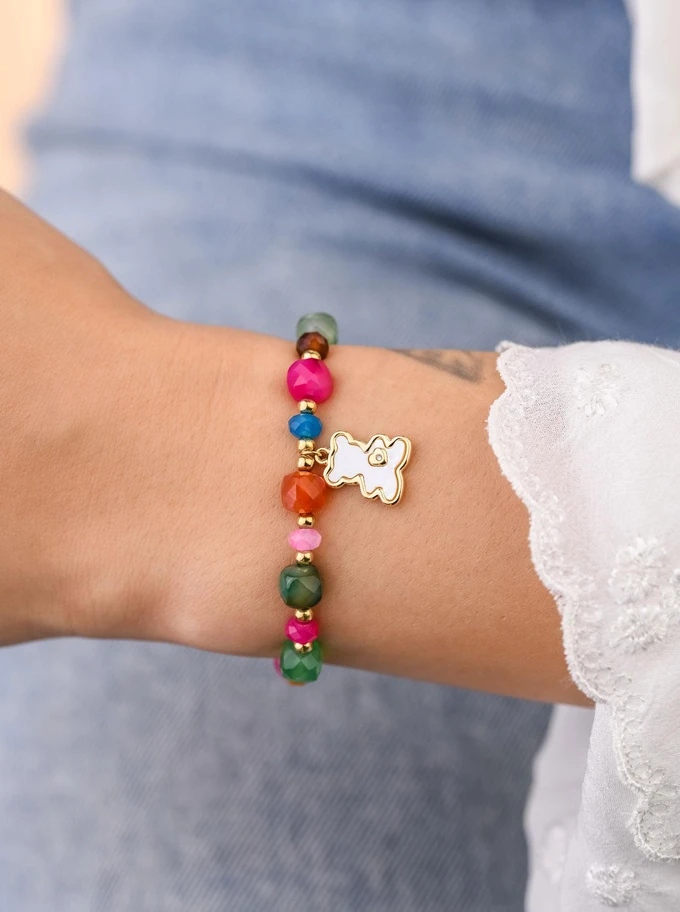 Bransoletka Miś, Agat, stal pozłacana S108949Z00