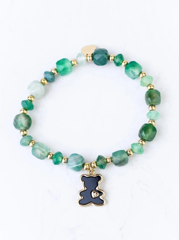 Bransoletka Miś, Zielony Agat, stal pozłacana S108936Z00