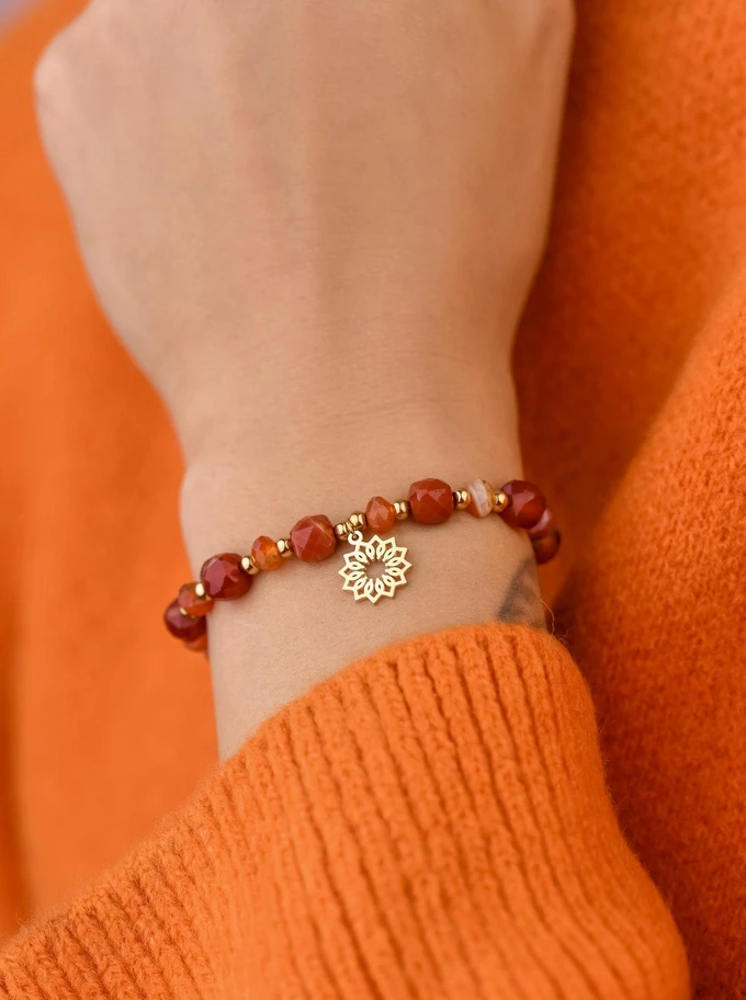 Bransoletka Rozeta Vezzi, Czerwony Agat, stal pozłacana S108984Z00