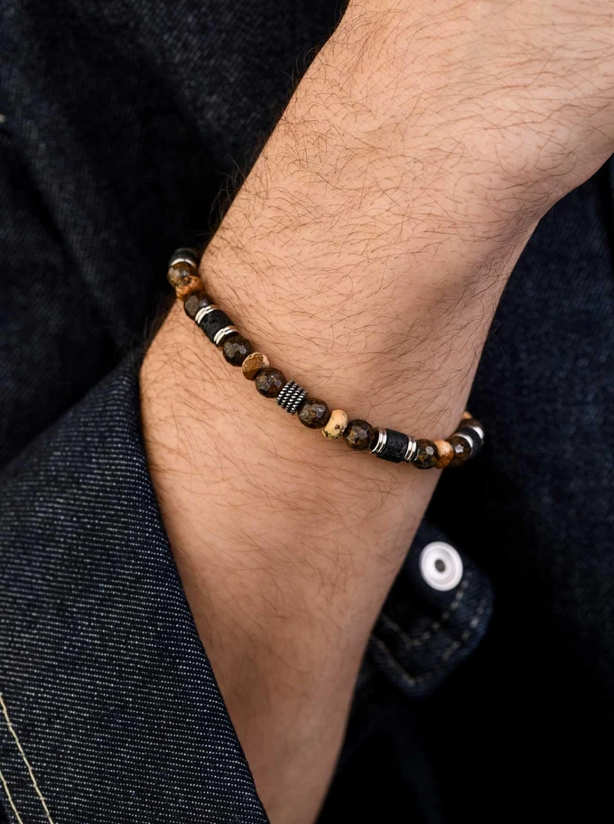 Bransoletka męska, Jadeit, Jaspis, stal S109254S00