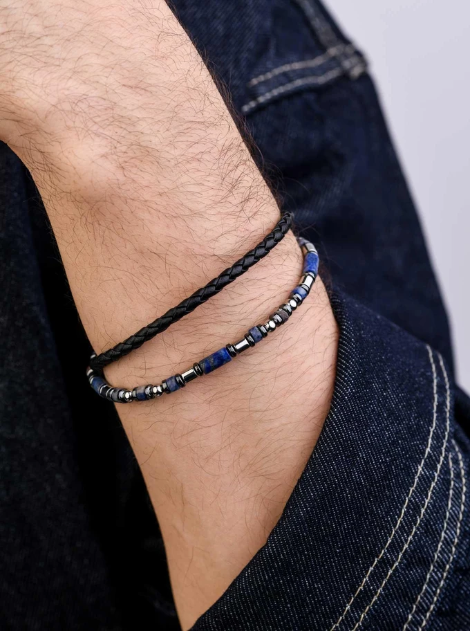 Bransoletka męska, Lapis Lazuli, stal S109269S00