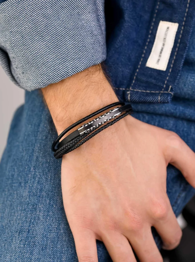 Bransoletka męska, czarny, stal S109314S01