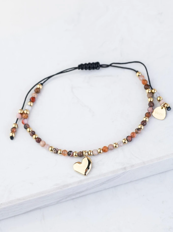 Bransoletka serce, Rodonit, stal pozłacana S108505Z00