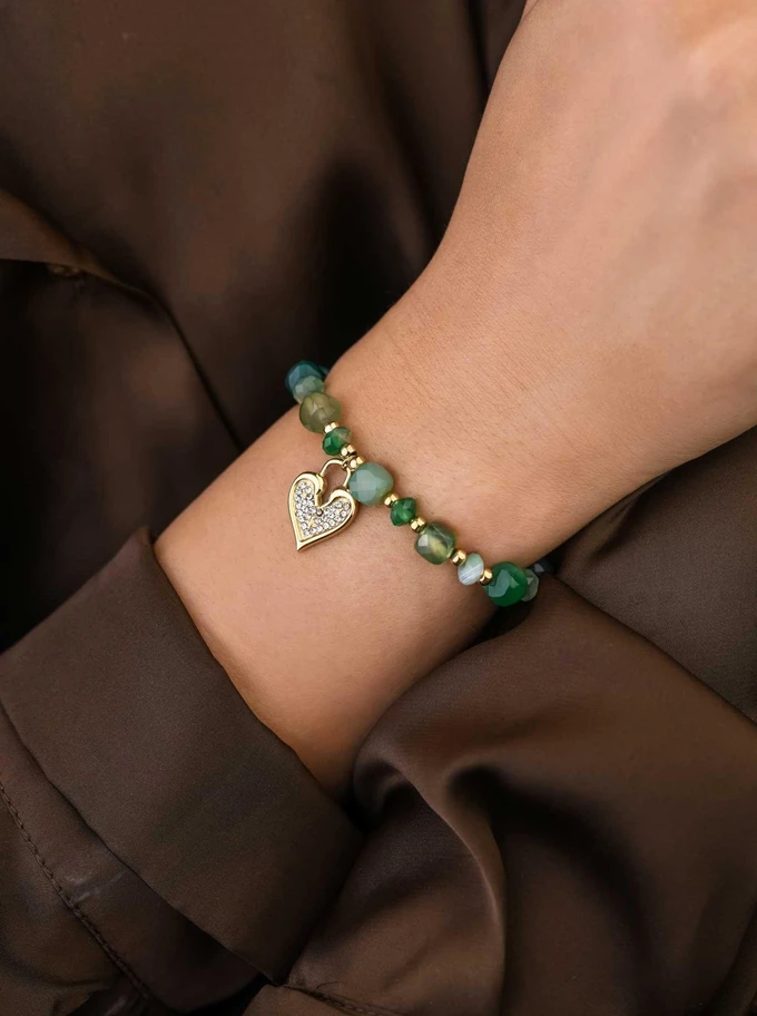 Bransoletka serduszko, Agat, stal pozłacana S108920Z00