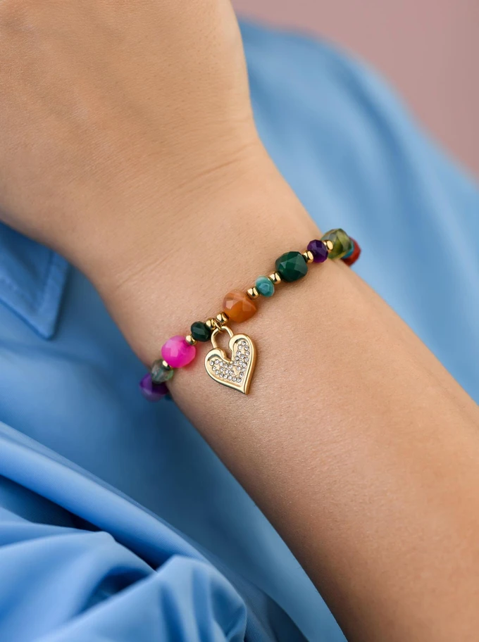 Bransoletka serduszko, Agat, stal pozłacana S108923Z00