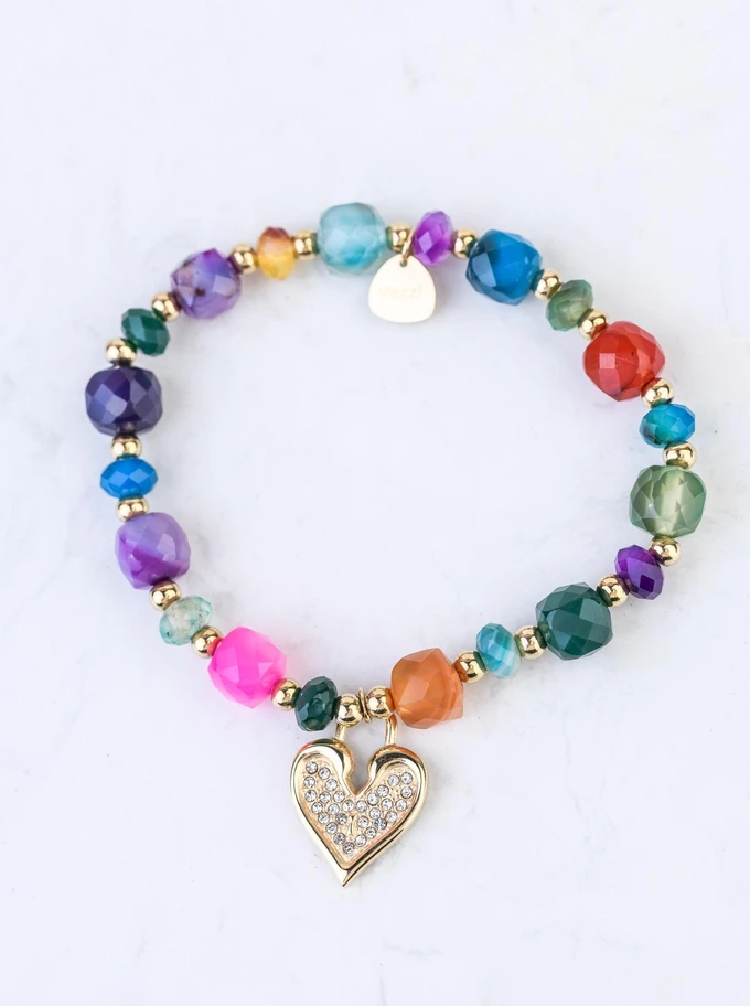 Bransoletka serduszko, Agat, stal pozłacana S108923Z00