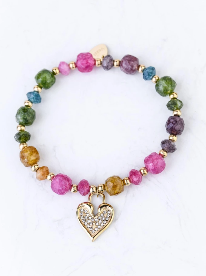 Bransoletka serduszko, Agat, stal pozłacana S108927Z00