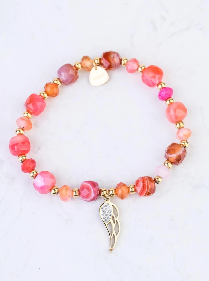 Bransoletka skrzydełko, Agat, stal pozłacana S108961Z00