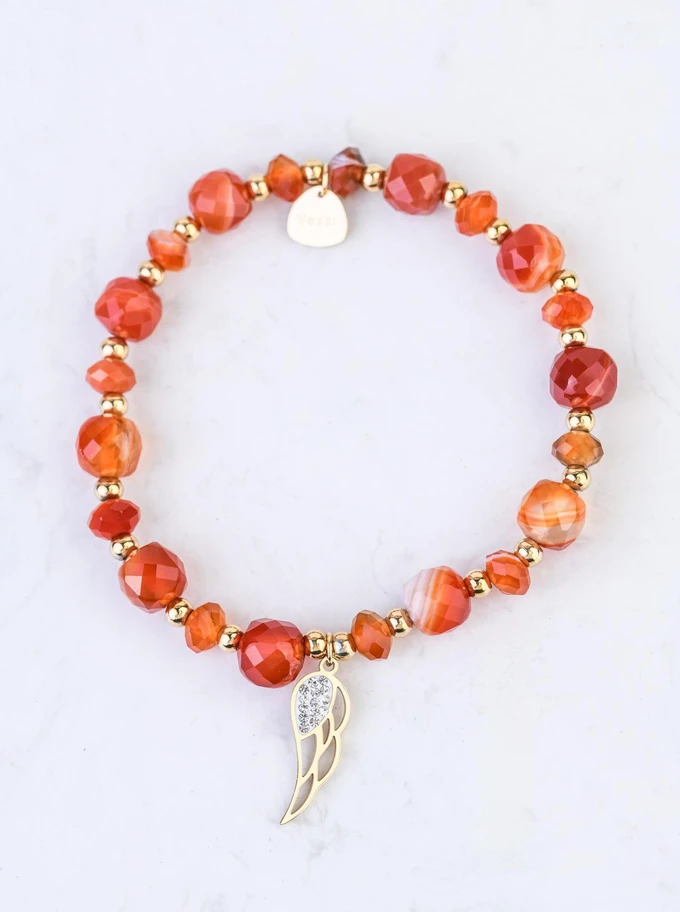 Bransoletka skrzydełko, Agat, stal pozłacana S108964Z00