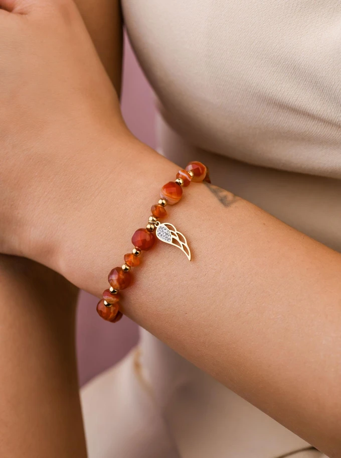 Bransoletka skrzydełko, Agat, stal pozłacana S108964Z00