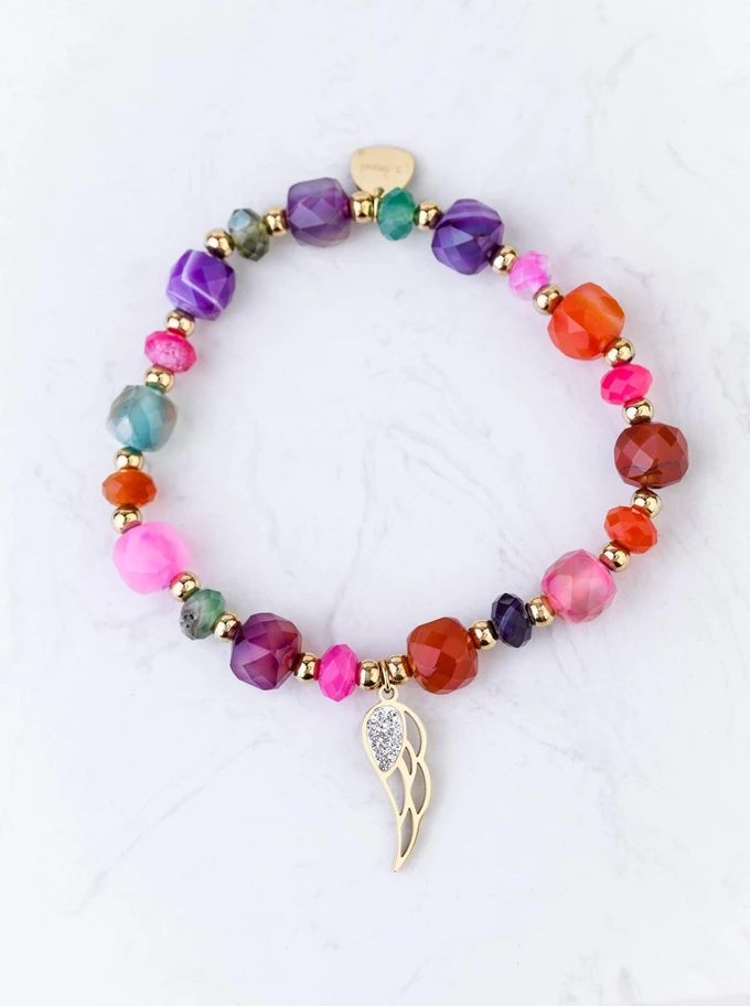 Bransoletka skrzydełko, Agat, stal pozłacana S108966Z00