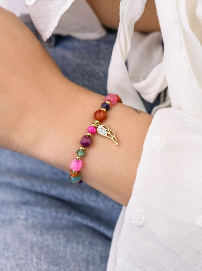 Bransoletka skrzydełko, Agat, stal pozłacana S108966Z00