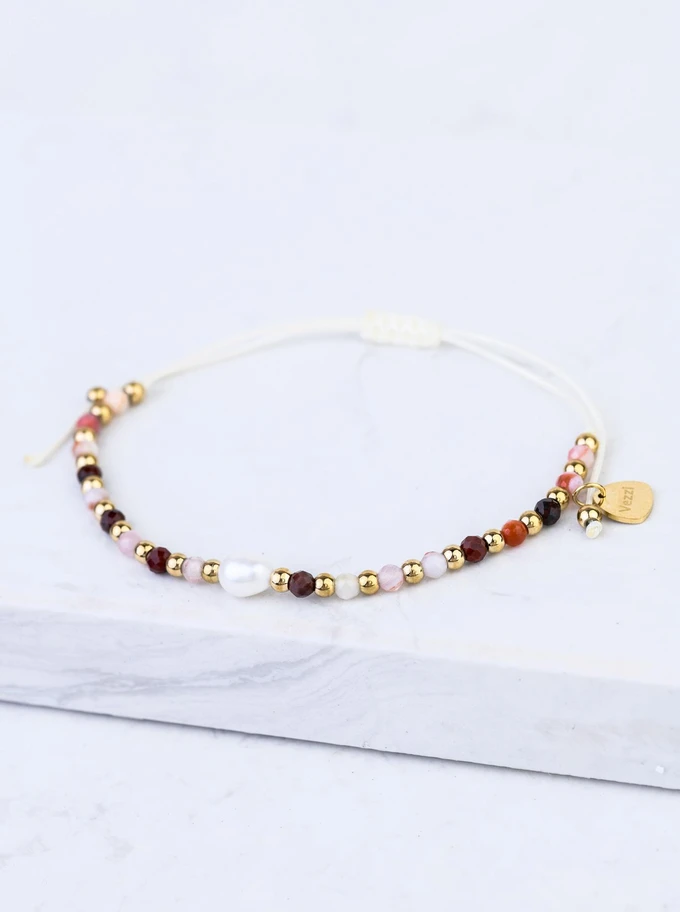 Bransoletka z perełką, Agat, stal pozłacana S108516Z00