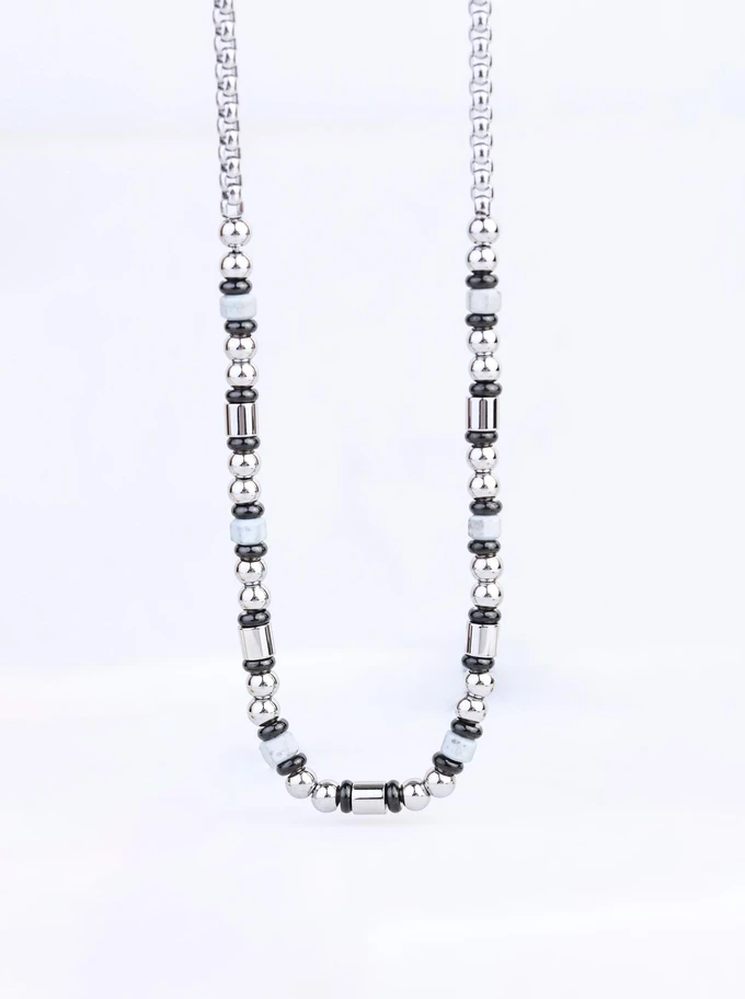 Naszyjnik Męski, Agat, Onyks, stal S309331S00