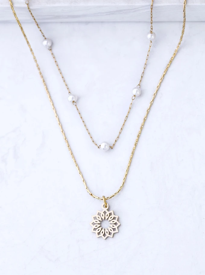 Naszyjnik Rozeta Vezzi, perełki, stal pozłacana S308438Z00