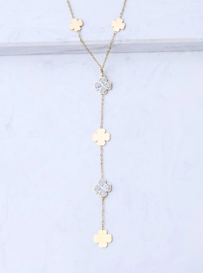 Naszyjnik krawatka, koniczynki, stal pozłacana S308307Z00