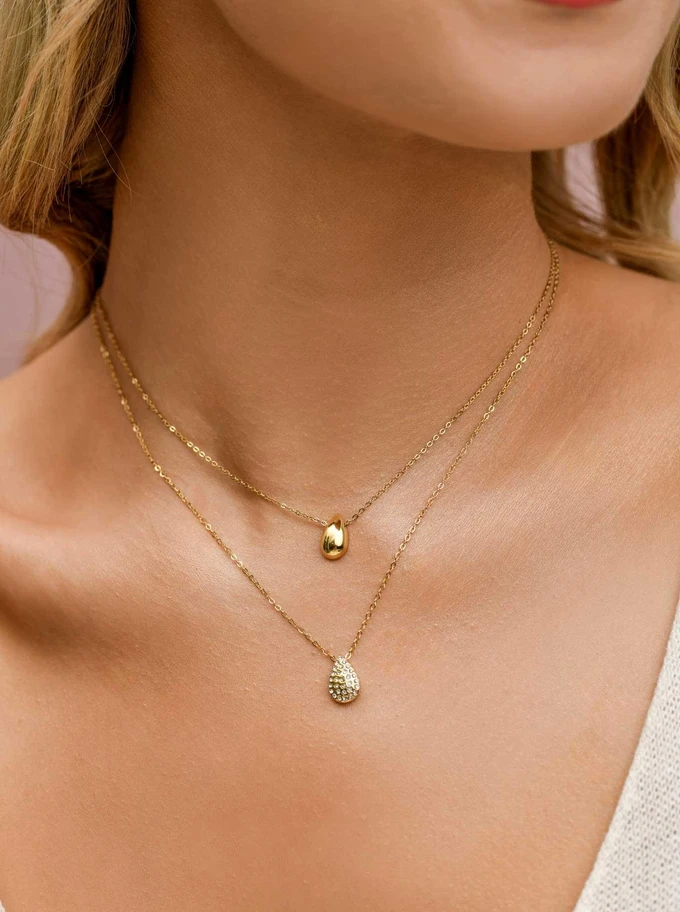 Naszyjnik podwójny, kropelki, stal pozłacana S309489Z00