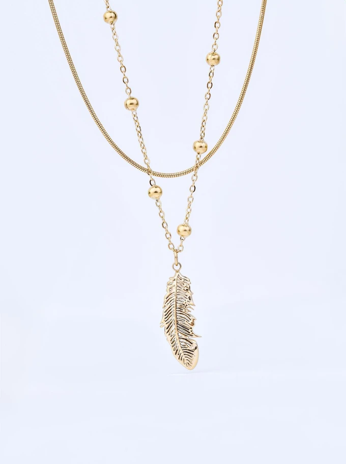 Naszyjnik podwójny, piórko, stal pozłacana S309468Z00