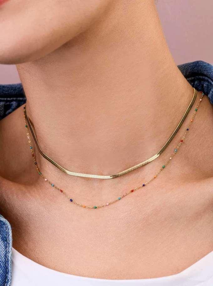 Naszyjnik podwójny żmijka, stal pozłacana S309494Z07