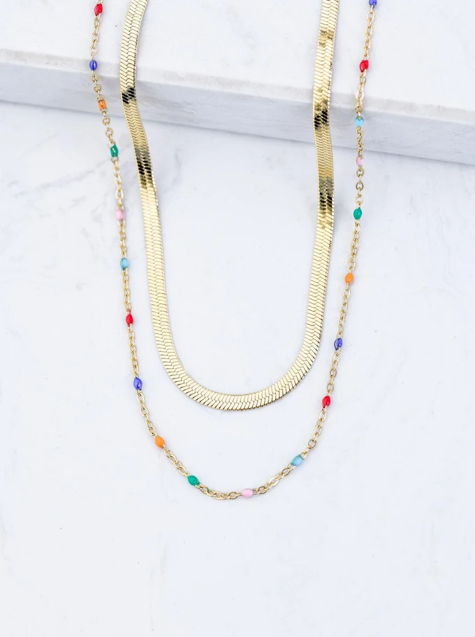 Naszyjnik podwójny żmijka, stal pozłacana S309494Z07