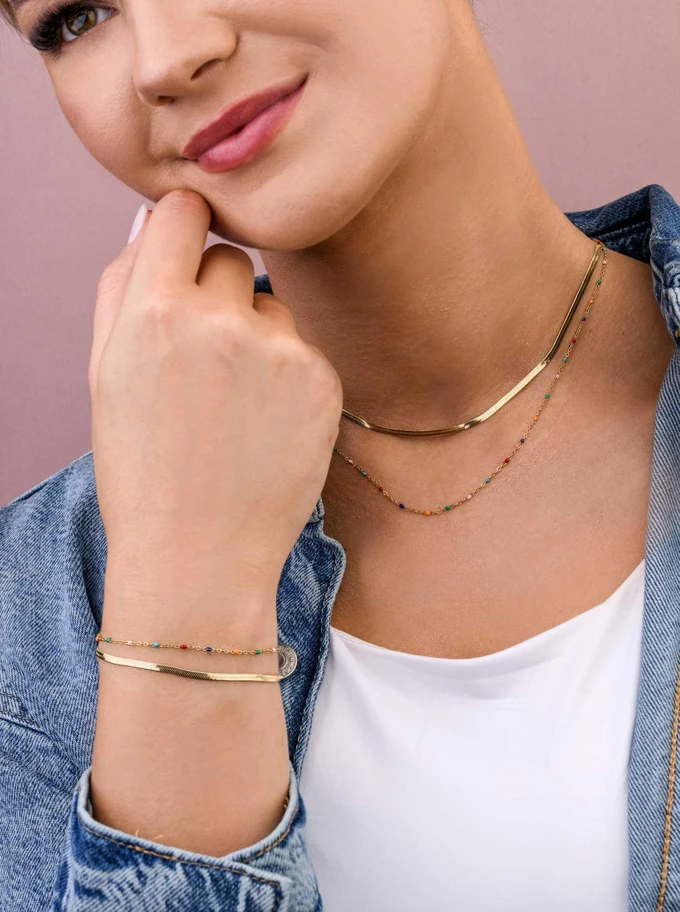 Naszyjnik podwójny żmijka, stal pozłacana S309494Z07