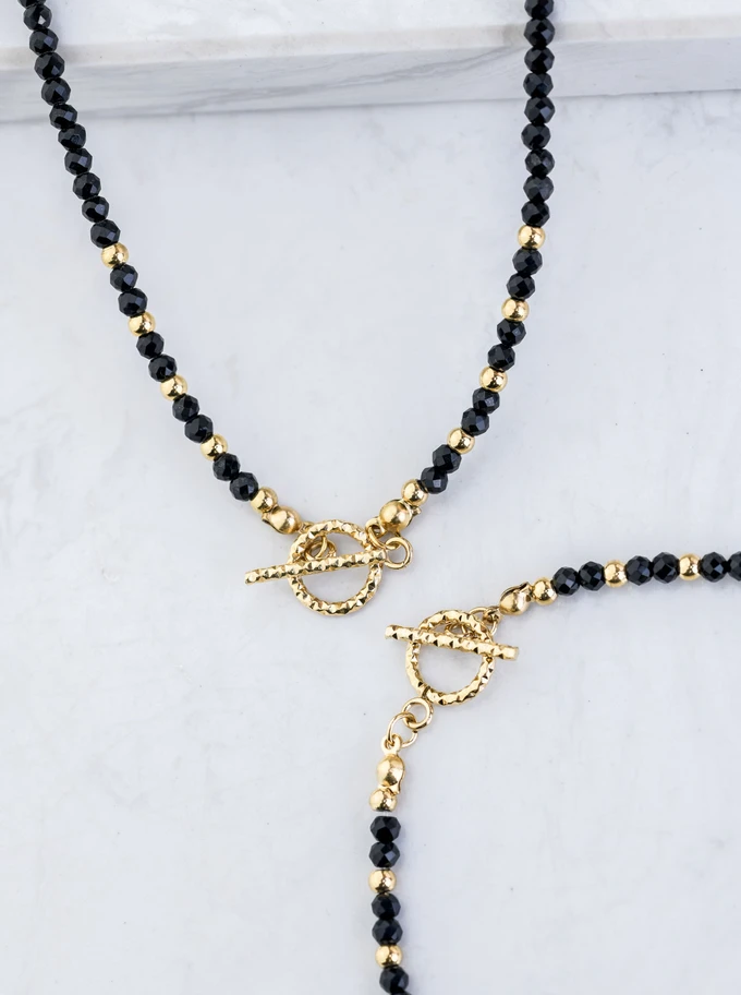 [Zestaw] Choker z Onyksem, stal pozłacana S308686Z00