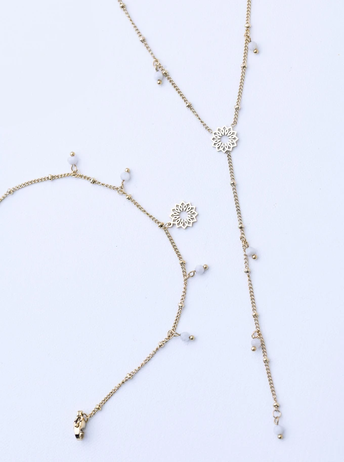 [Zestaw] Naszyjnik krawatka, Rozeta Vezzi, Moonstone, stal pozłacana S308342Z00