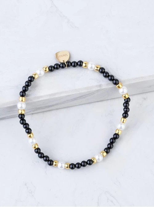 [Zestaw] Bransoletka koniczynka, perełka, Howlit, stal pozłacana S109395Z01