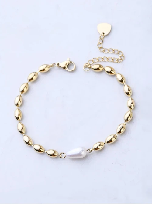 [Zestaw] Naszyjnik z perłą rzeczną, złoty S307770Z02