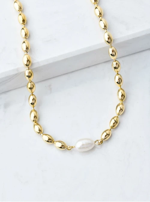 [Zestaw] Naszyjnik z perłą rzeczną, złoty S307770Z02