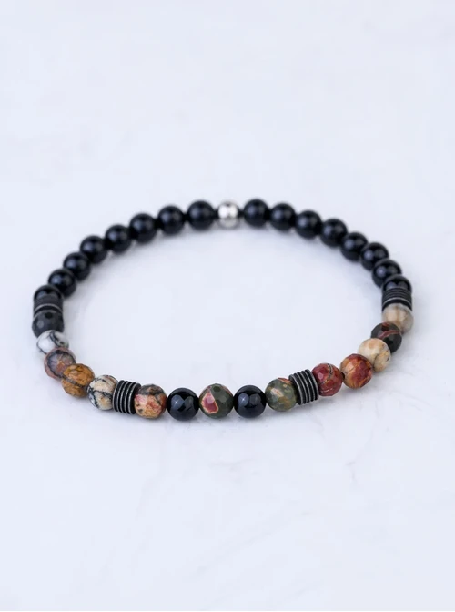 [Zestaw] Bransoletka Męska, Tygrysie Oko, stal S109288S13