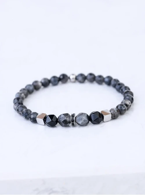 [Zestaw] Bransoleta męska, Obsydian, Kwarc, stal S109249S00